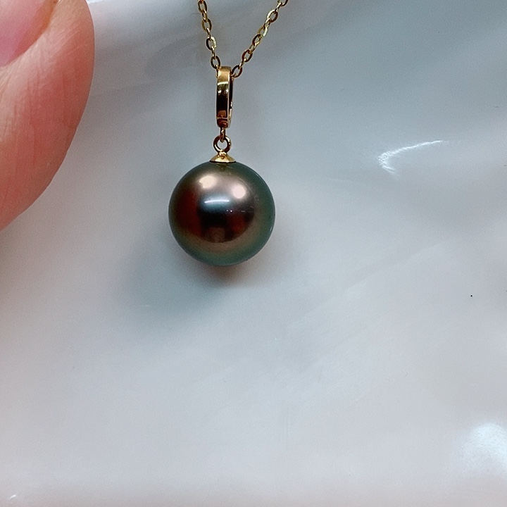 海水珍珠吊坠(不含链)18K金镶嵌大溪地吊坠12-13mm