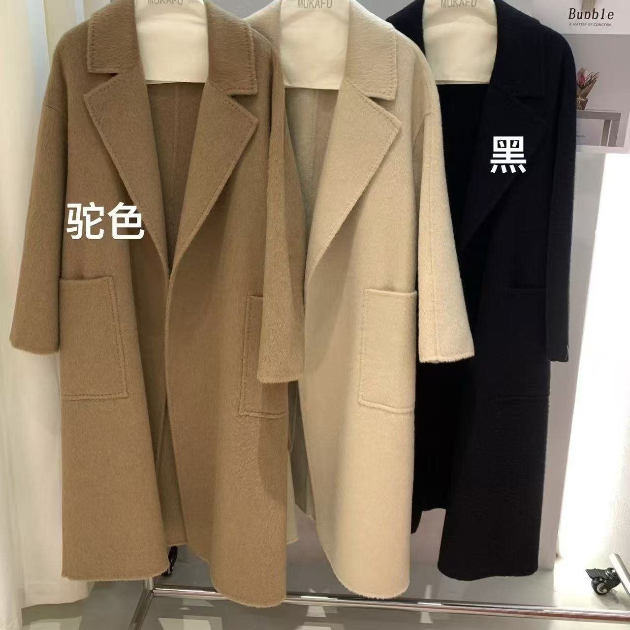 100骆驼绒高端双面羊绒大衣女 法式纯骆驼绒中长款通勤毛呢外套