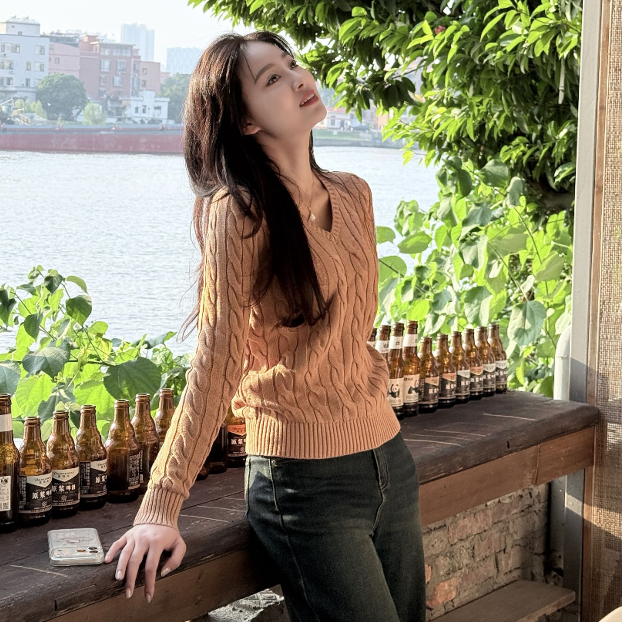 【甜甜】V领针织长袖套头毛衣时尚气质显瘦秋冬百搭网红