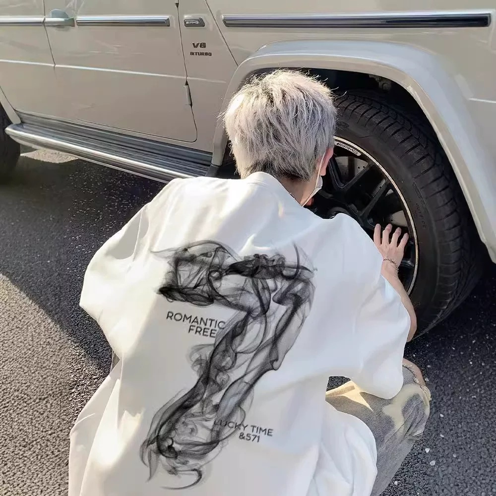 夏季潮流创意卡印花圆领短袖T恤男韩版宽松纯棉痞帅百搭半袖T