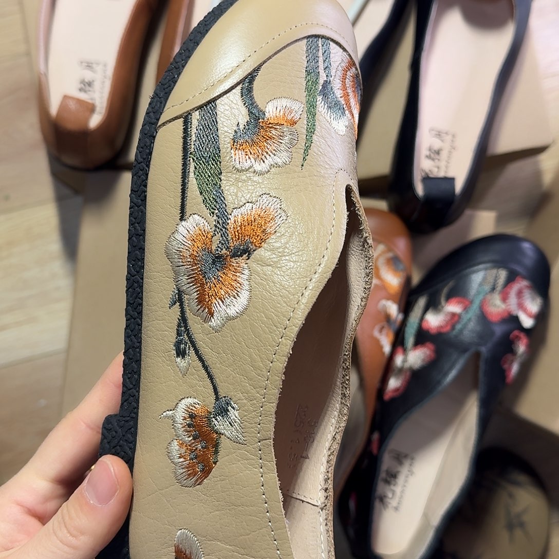 36码杏色单鞋头层牛皮