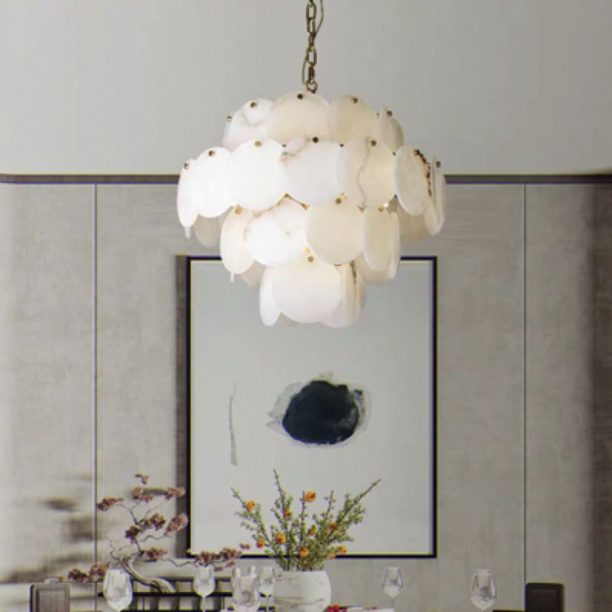 云石吊灯全铜客厅现代轻奢灯设计师创意餐厅卧室书房灯具