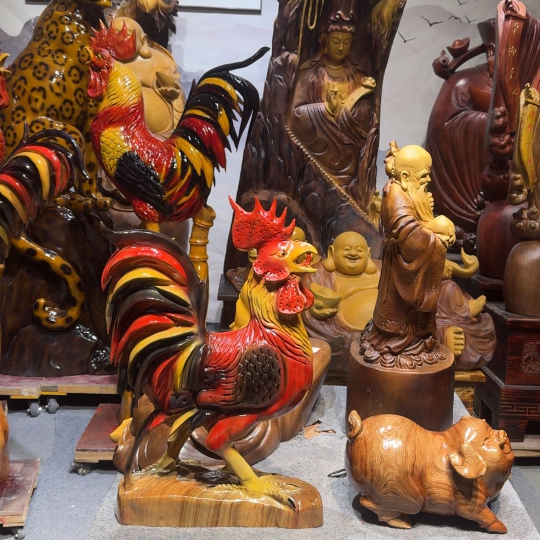 石***！香樟木香樟木公鸡小猪摆件