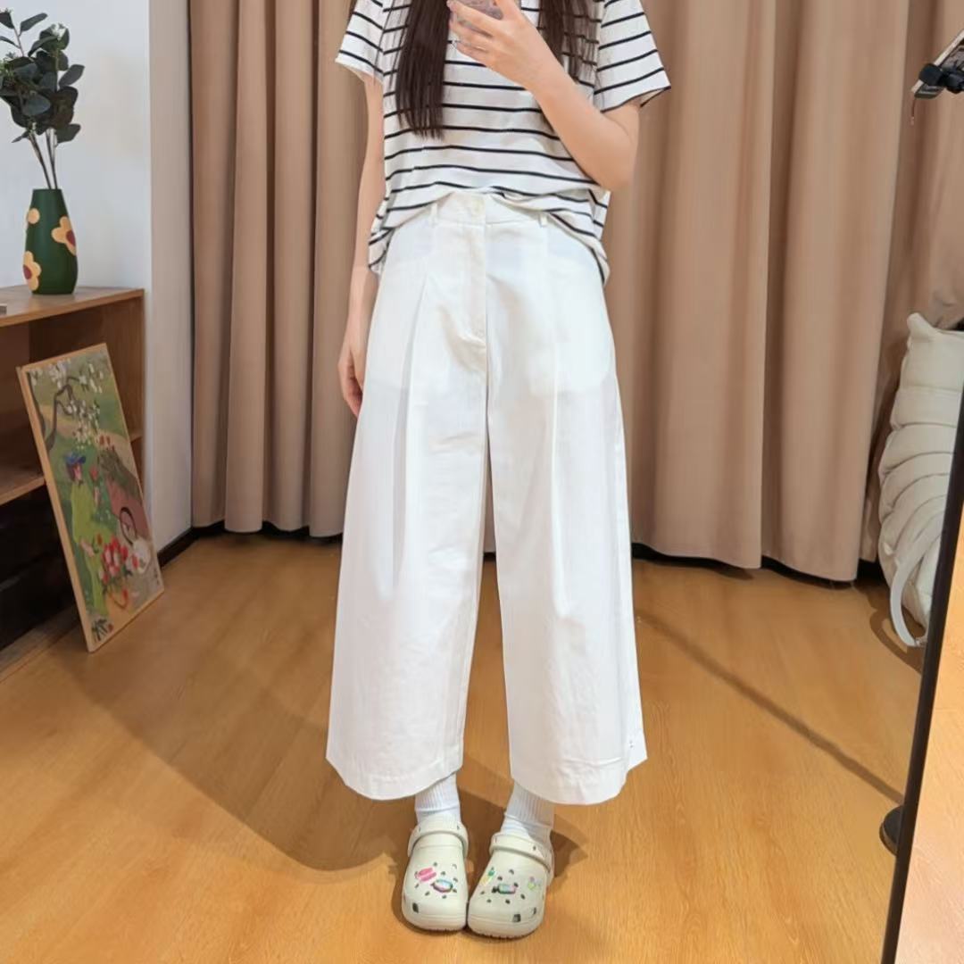 85078余小鱼【随穿随走】两色压褶设计时尚百搭阔腿八分休闲裤女装