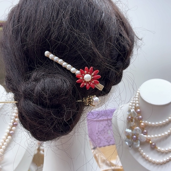 淡水珍珠发饰银S925镶嵌