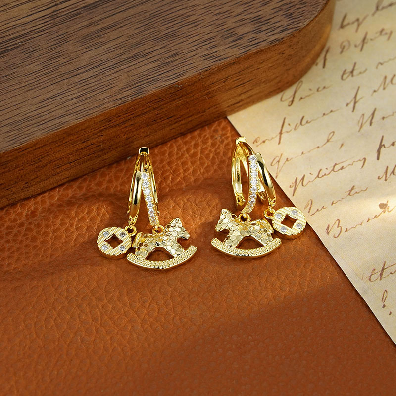 黄铜耳饰 5879 【马上有钱】金色碎碎冰小马钱币耳环