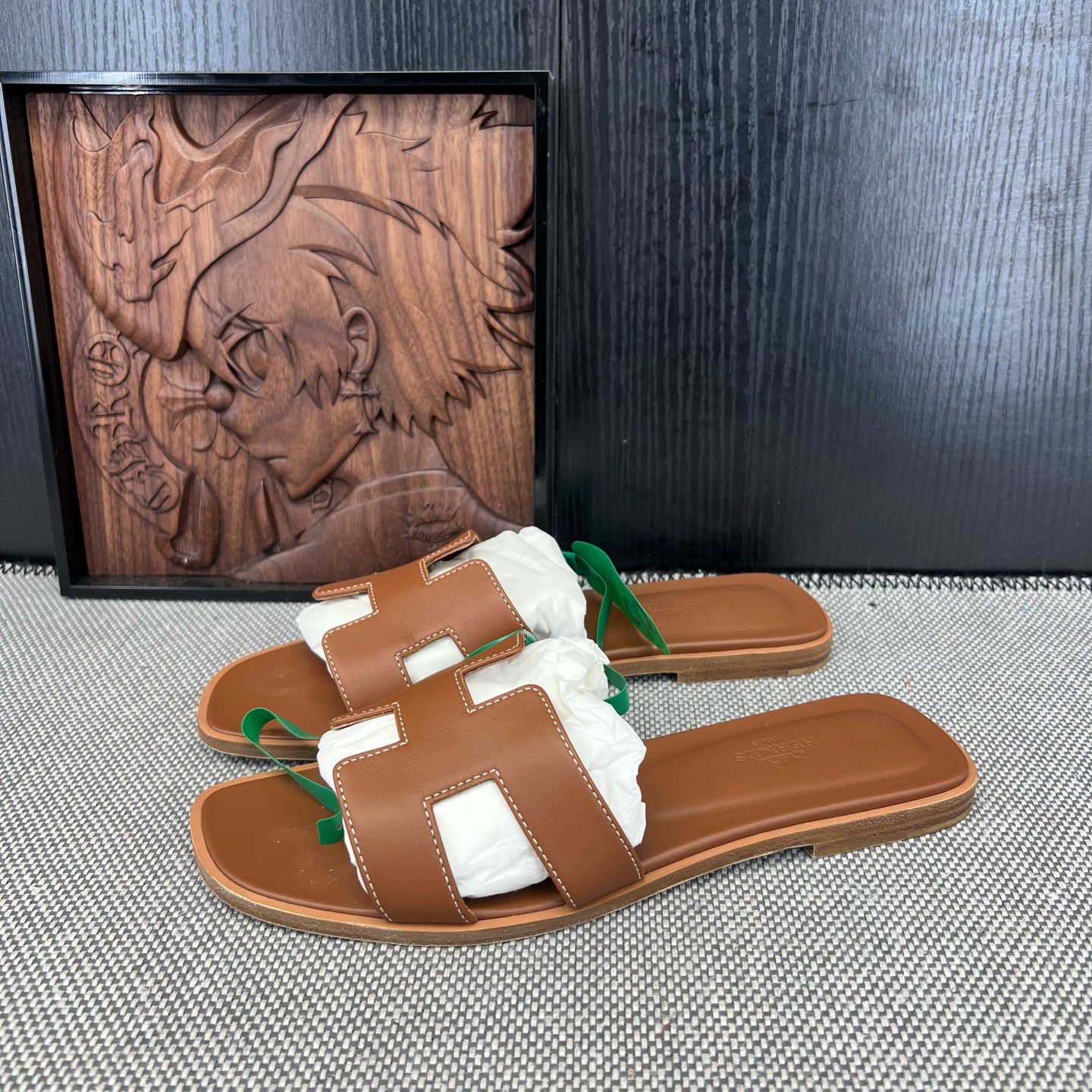 95新 Hermes/爱马仕 38码Oran拖鞋 深棕色CH22619二手女鞋