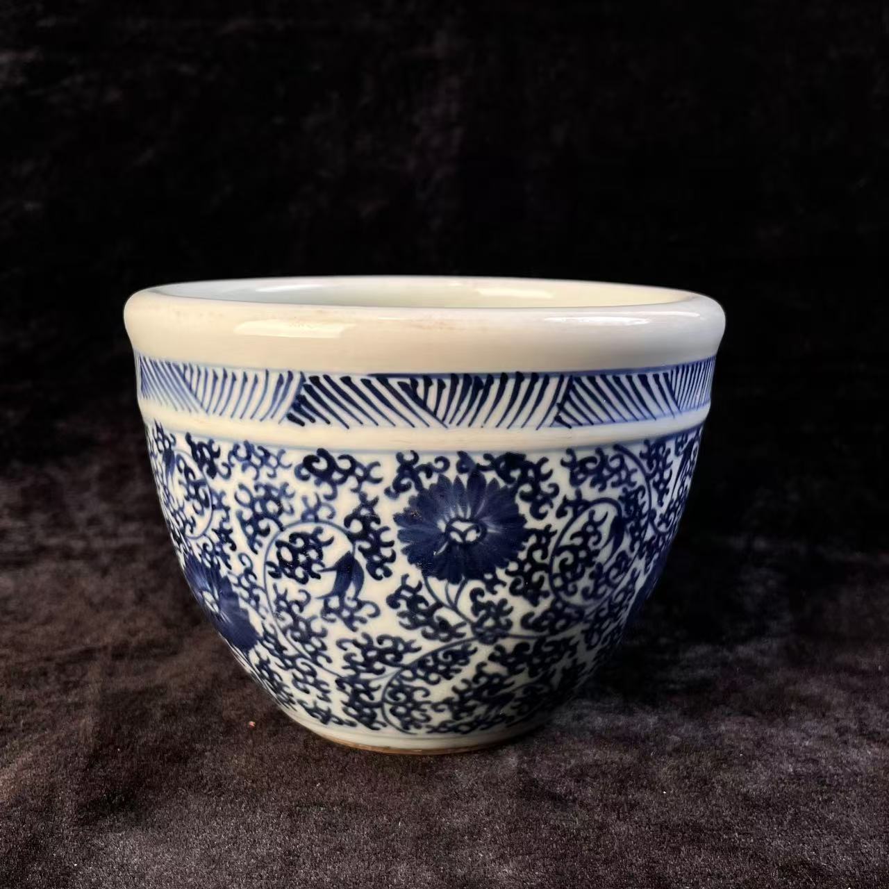 清晚期青花小卷缸