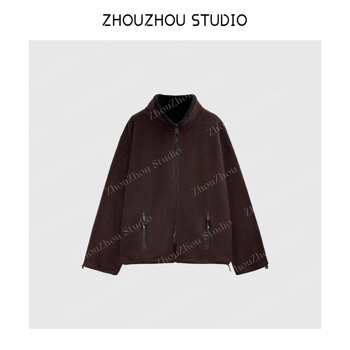 ZhouZhou25秋冬新品 字母摇粒绒拉链宽松夹克外套