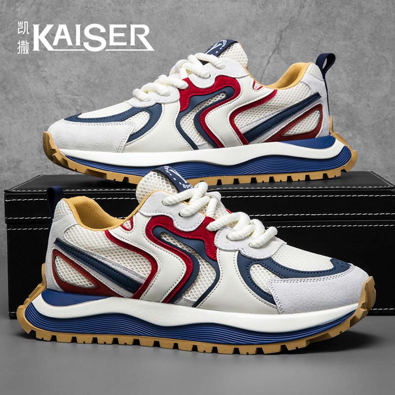 凯撒男鞋夏季新款百搭舒适透气网面鞋男士潮流厚底耐磨跑步运动鞋