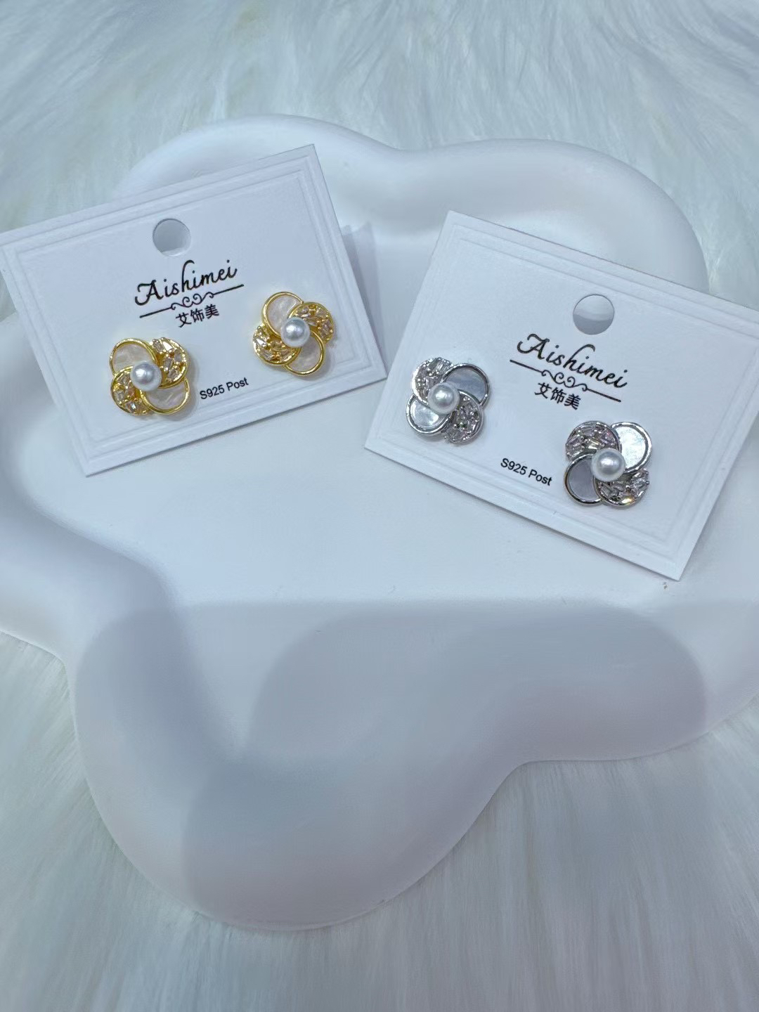 铜合金锆石耳饰 铜合金镶嵌锆石耳钉气质时尚百搭