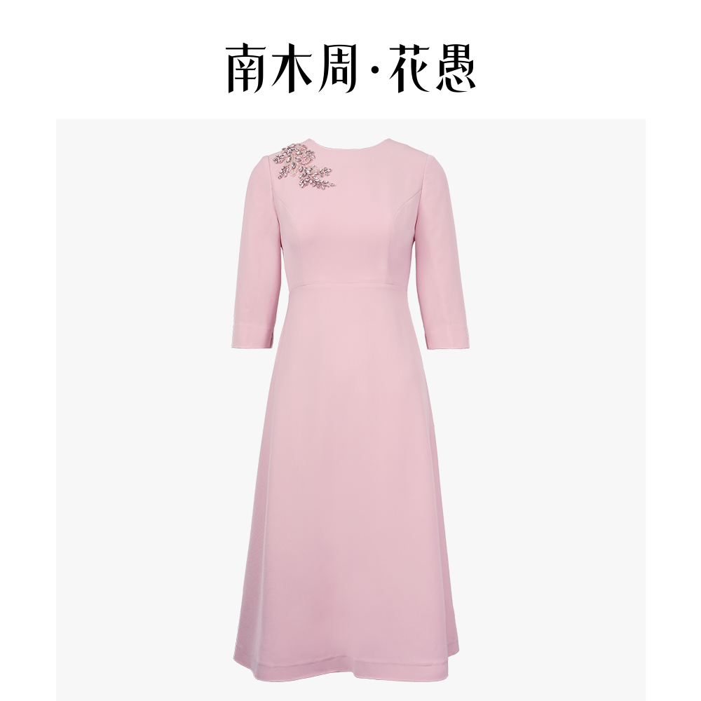 优雅长裙新款修身贴花中长裙日常春夏复古中式气质连衣裙HYL248