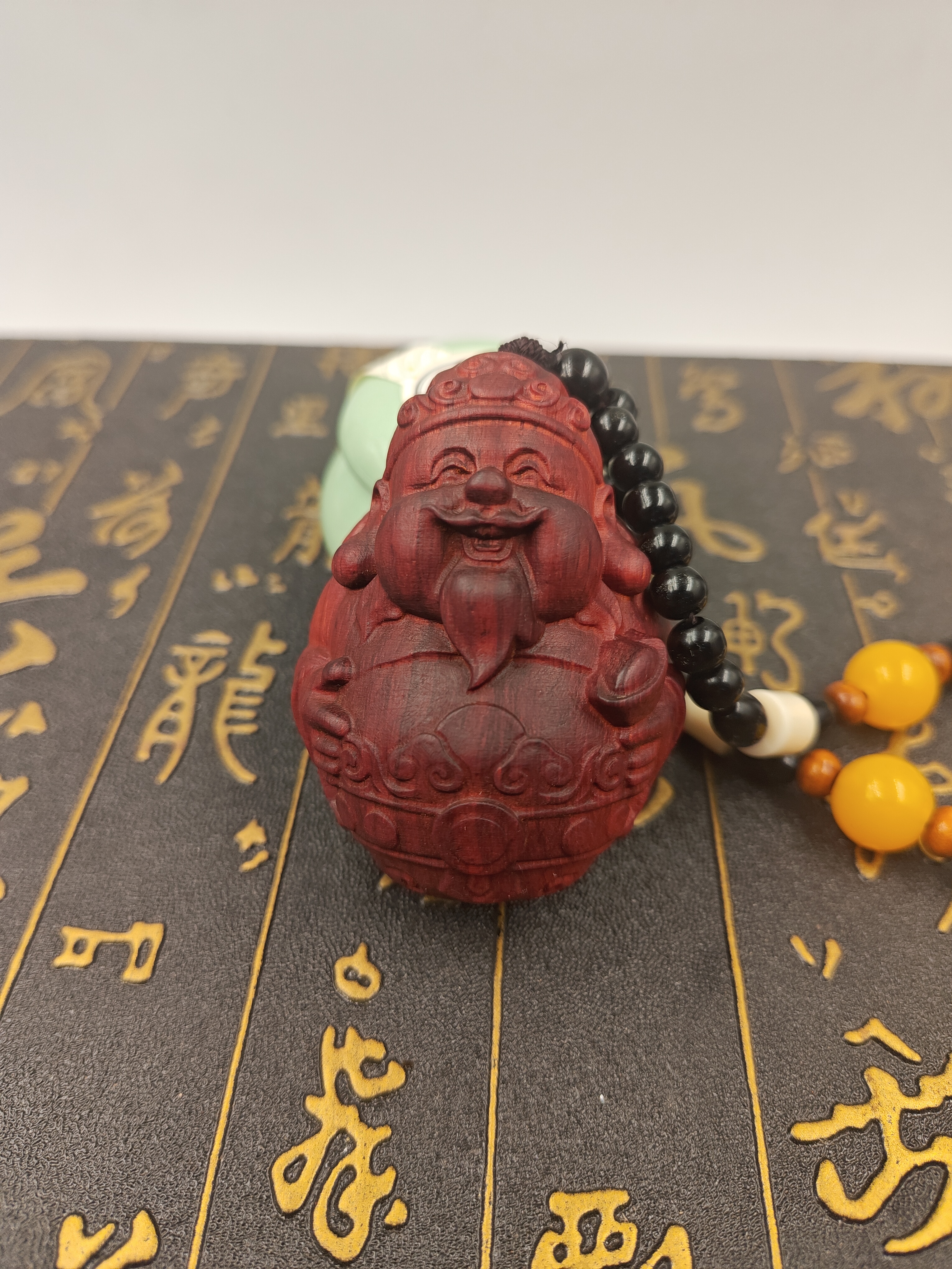 紫檀财神手把件（原木原色  无漆无蜡）