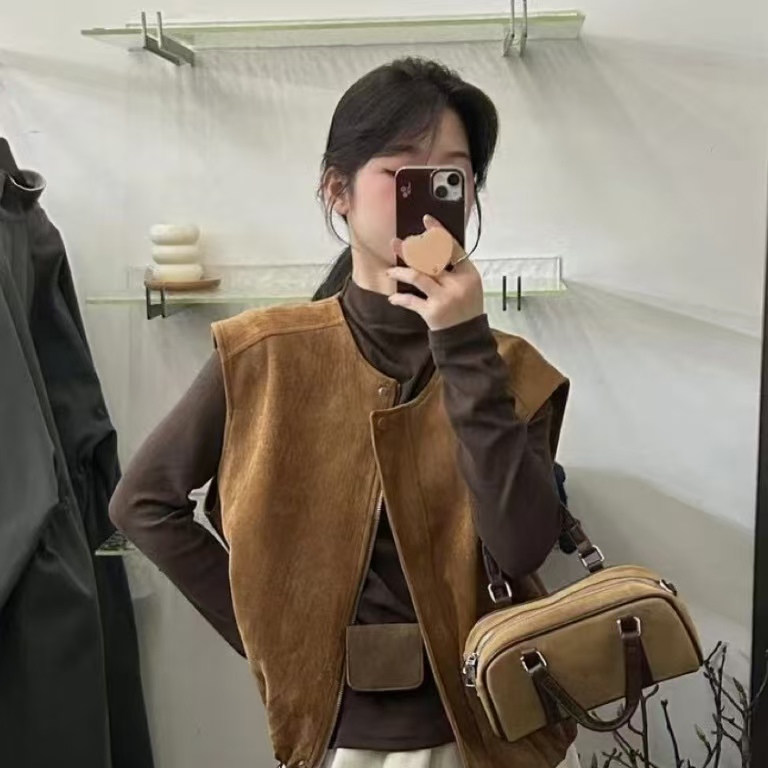新款圆领拉链花苞马甲女2025秋季高级时尚感宽松百搭叠穿马夹潮