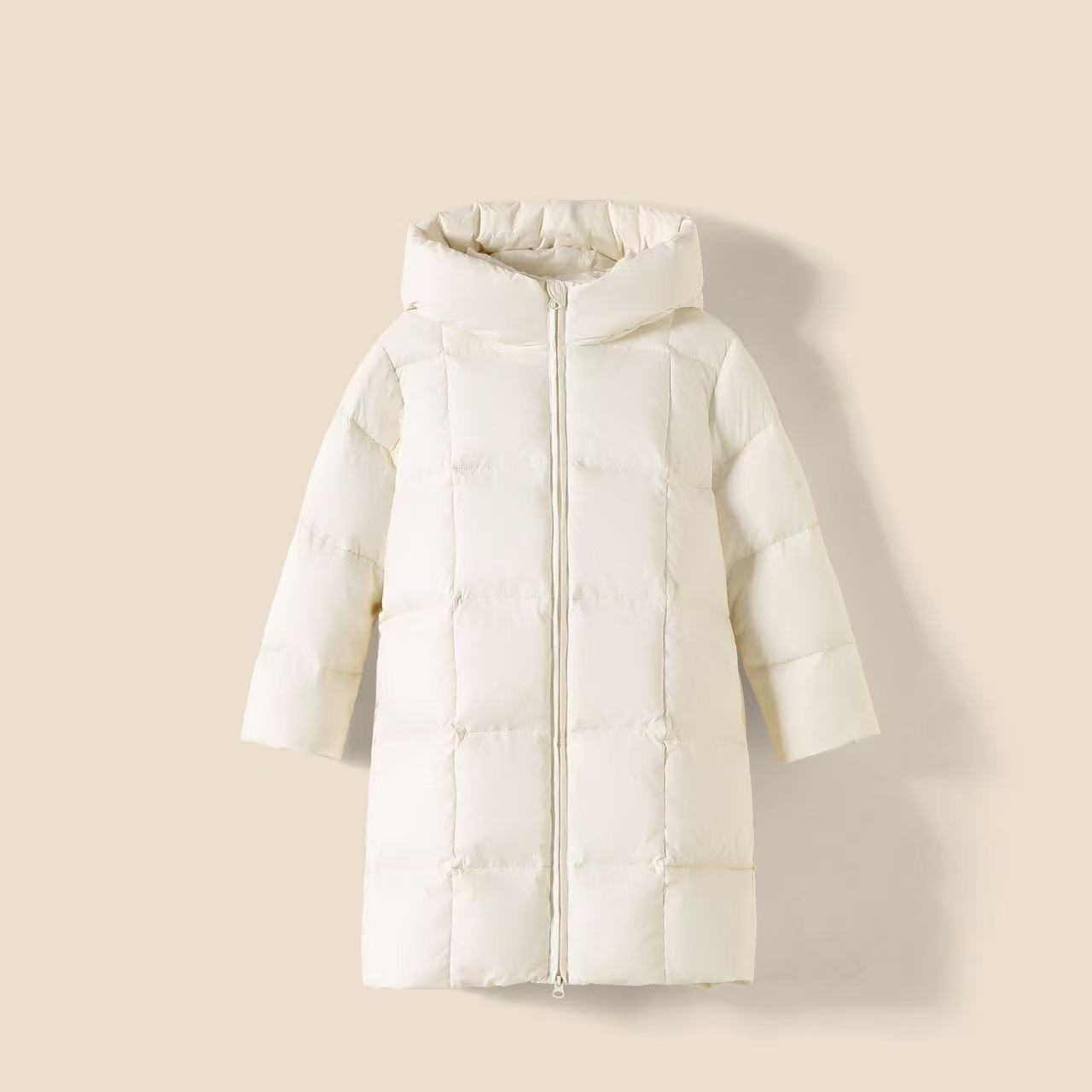 白鸭绒长款羽绒服防水纯色韩版儿童外套男童女童拉链加厚冬季
