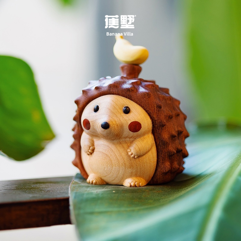 可爱实木留恋小刺猬可爱创意家居桌面小摆件装饰品桌面摆件工艺品