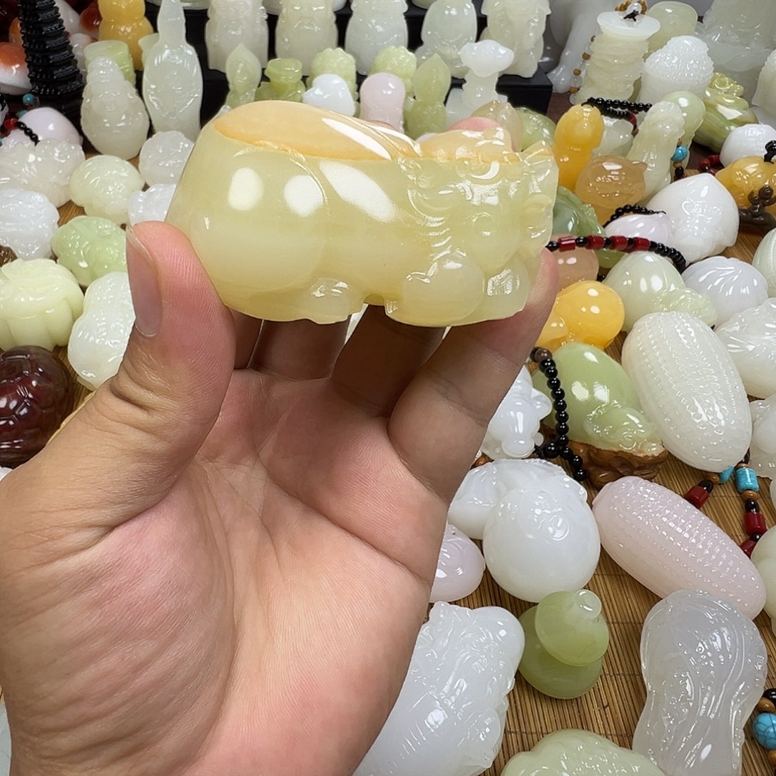 石材宝*手工雕刻貔貅手把