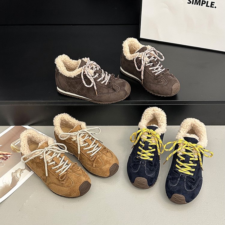 加绒复古增高系带德训鞋女2025新款冬季运动厚底休闲保暖阿甘鞋
