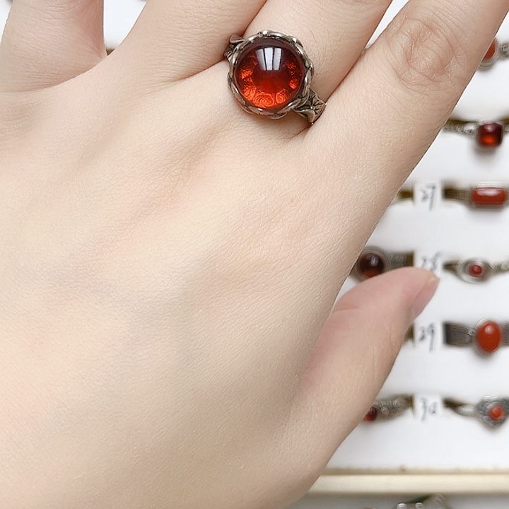 血珀银S925镶嵌戒指