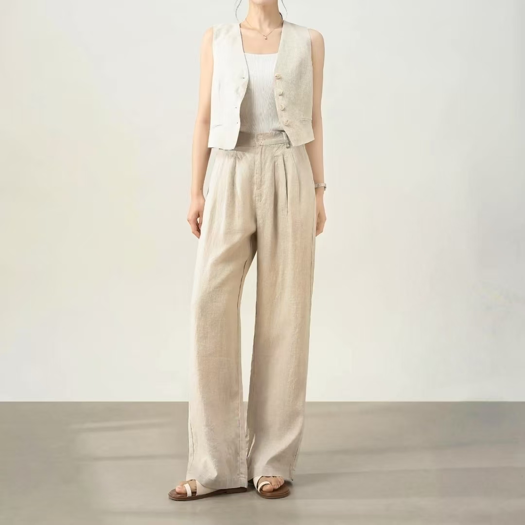 8364-高端亚麻薄款垂感轻薄直筒裤（麻本色）