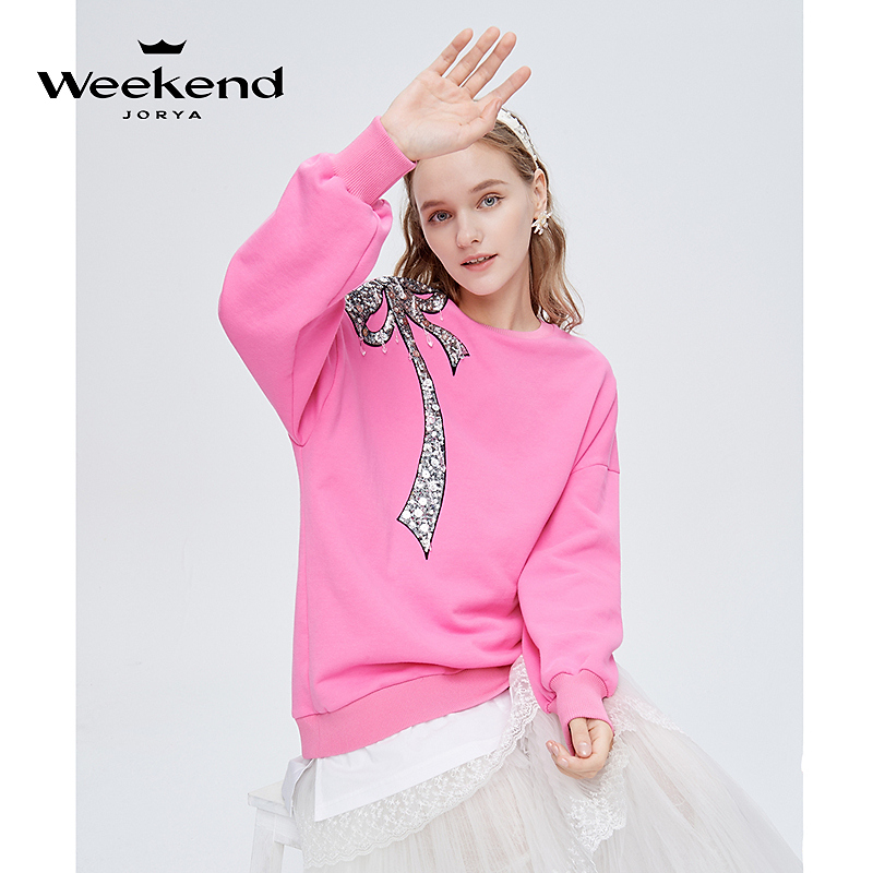 卓雅周末秋季新款圆领亮片宽松中长款卫EJWCCW05