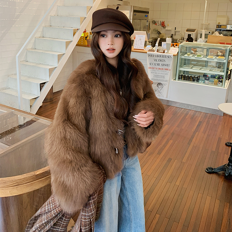 BATUI 进口狐狸毛皮草外套女短款2025新款时尚显瘦毛毛外套年轻款