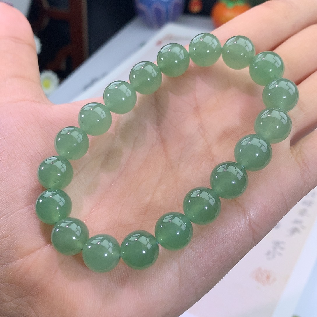 翡翠未镶嵌手链菠菜绿手串