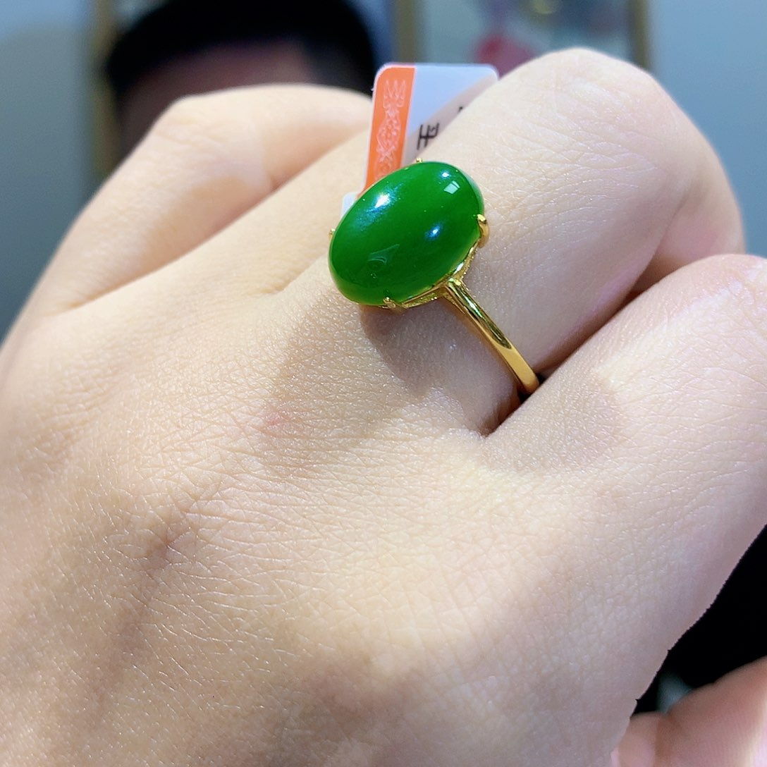 和田玉（碧玉）戒指银S925镀金镶嵌