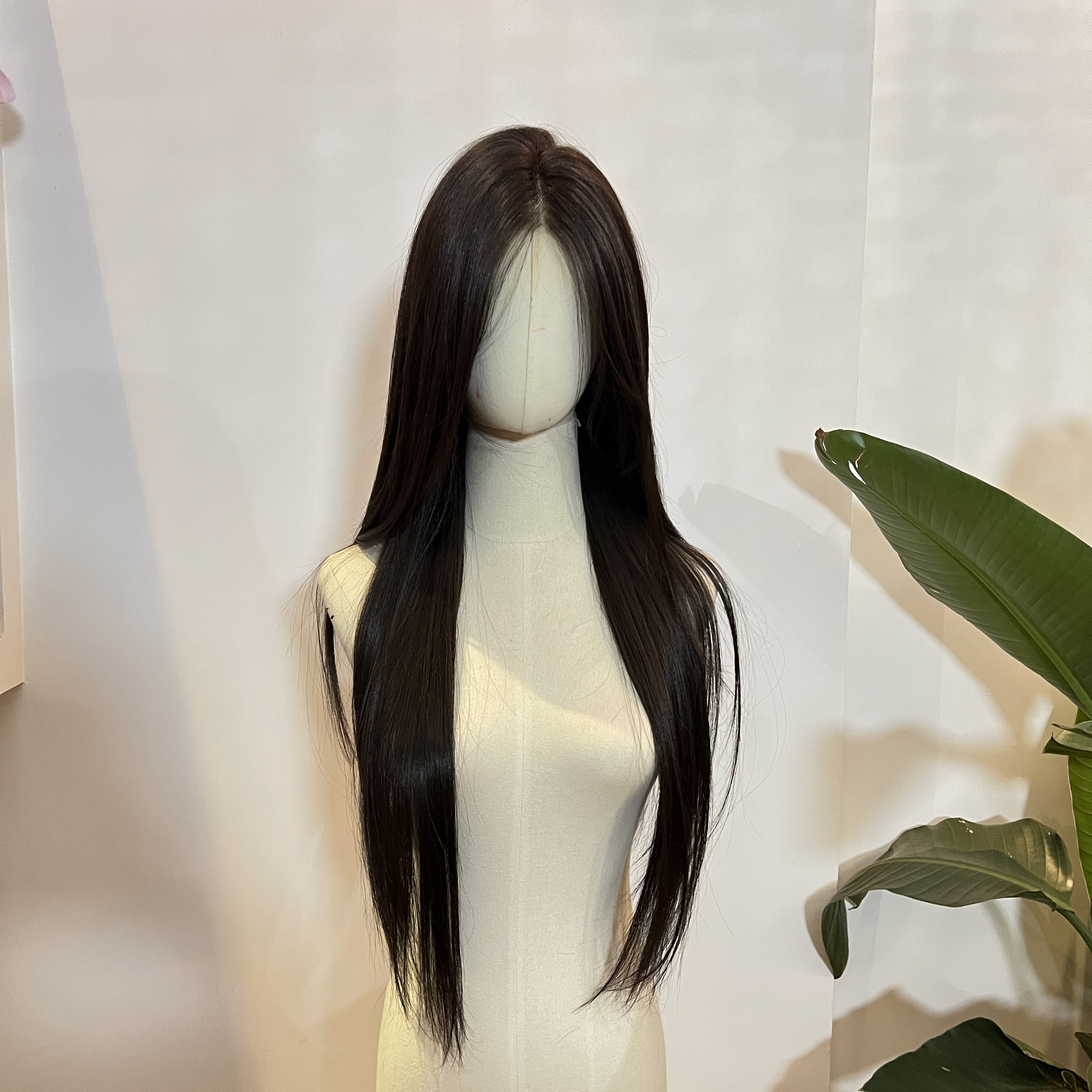 飞机专属黑茶色破碎直发高层次进口丝70厘米蕾丝假发