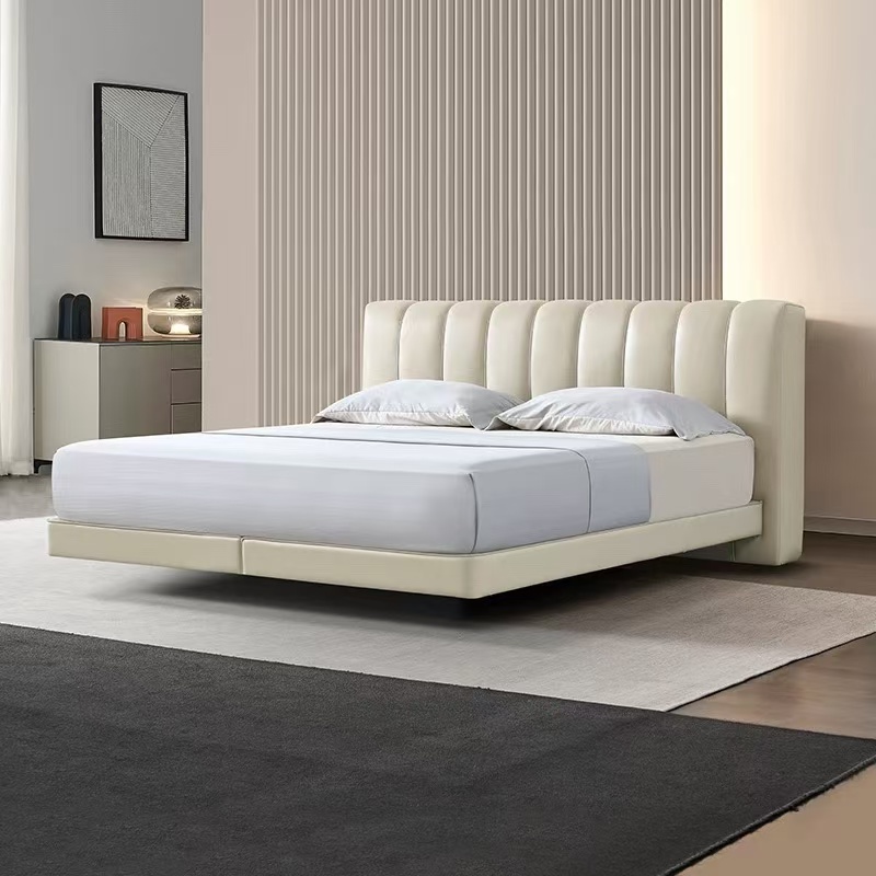 卧室新款钢琴键全青皮意式床1.8米x2米主卧大床轻奢简约真皮大床