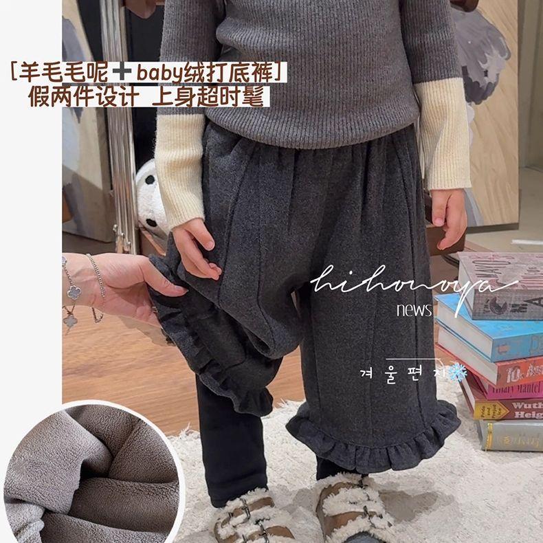 女童韩版童装2025秋冬新款假两件休闲裤女童保暖加绒加厚打底裤潮