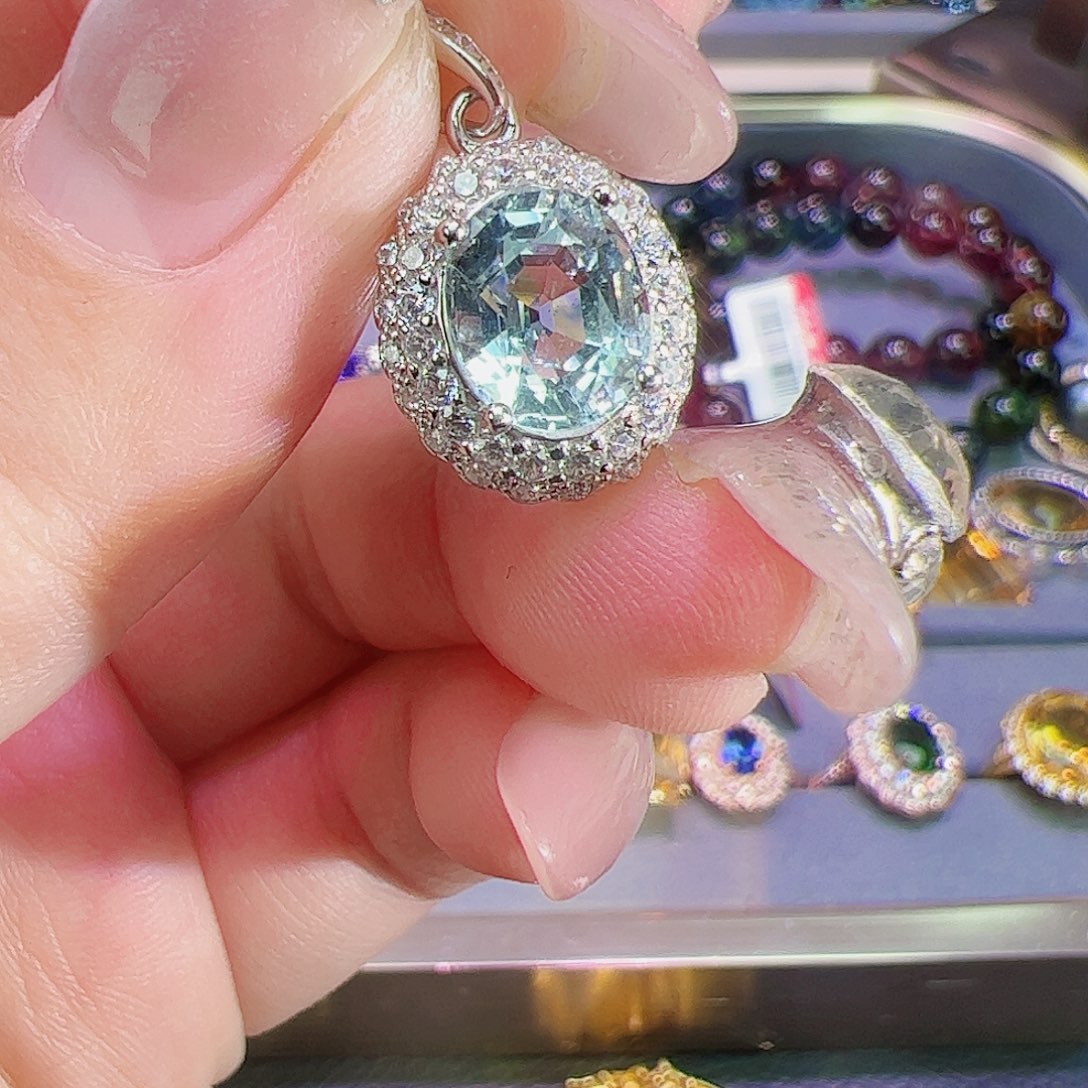 海蓝宝石颈饰银S925镶嵌