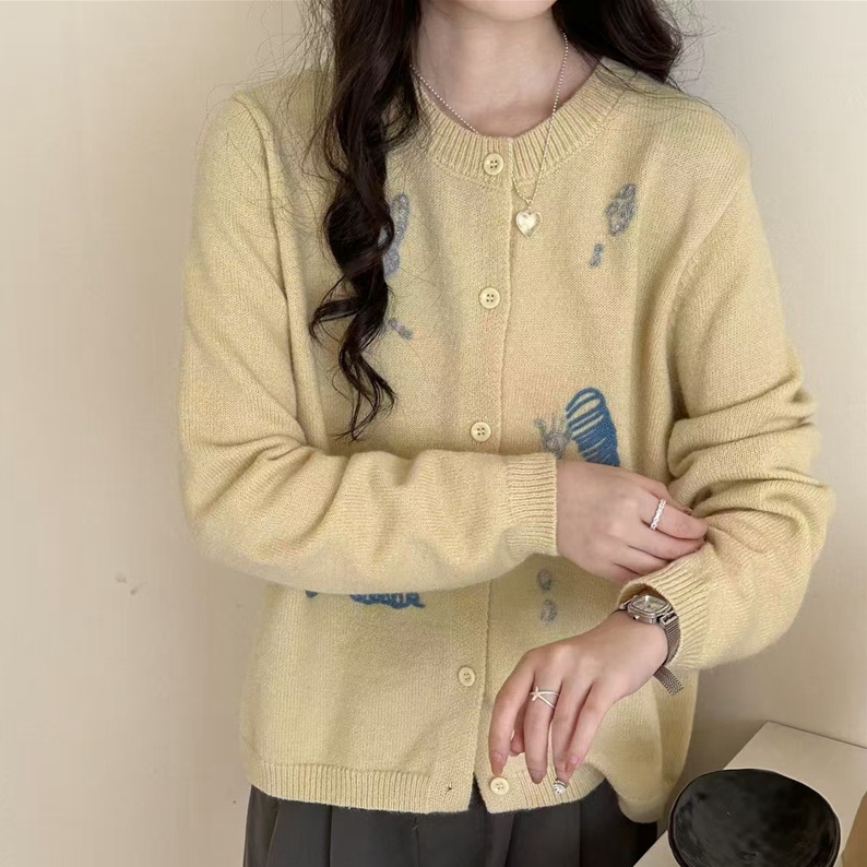 秋季韩系甜美针织开衫毛针织衫圆领
