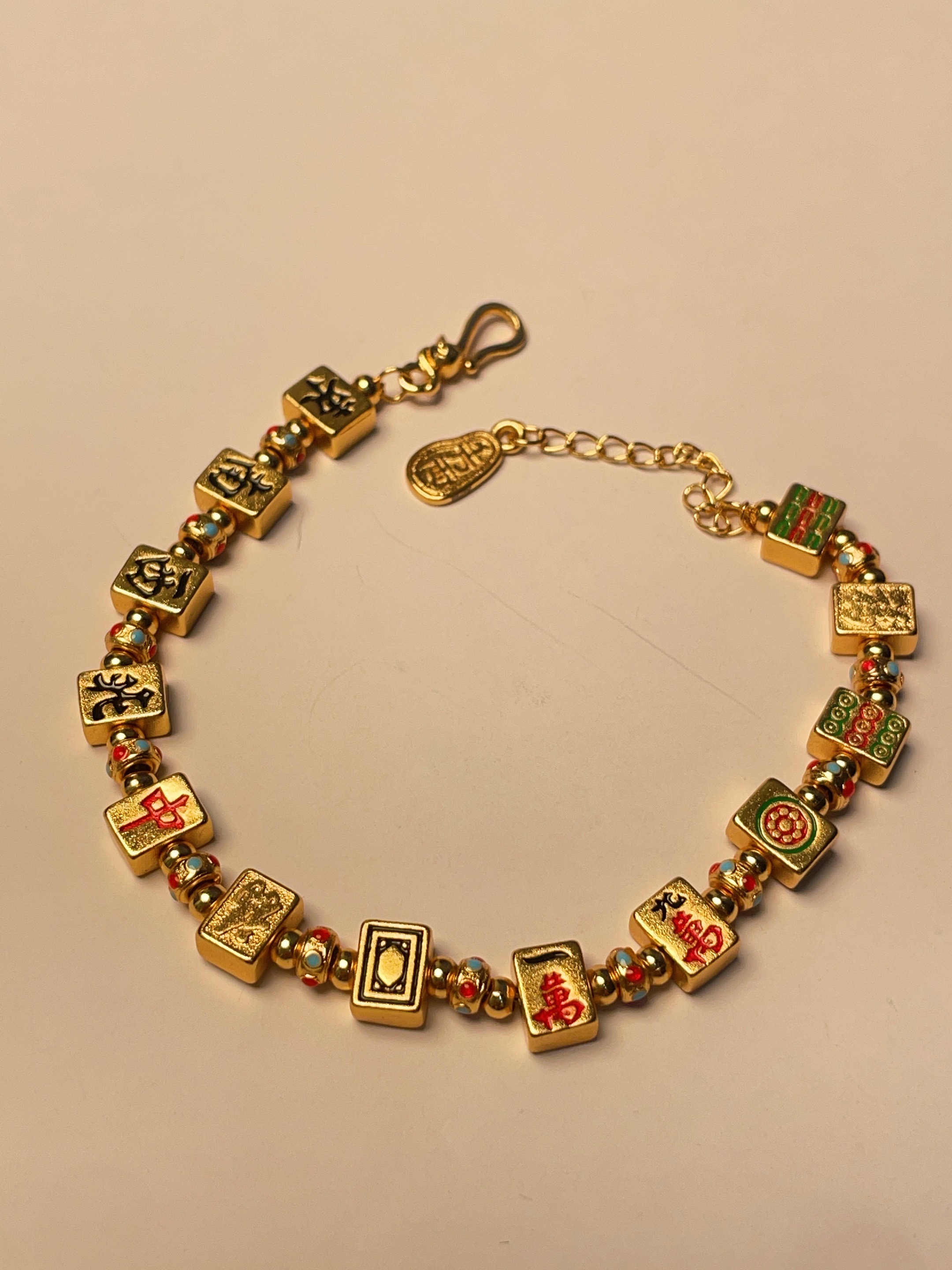 【工厂直销】爆款招财麻将手绳可DIY配件可叠戴时尚百搭