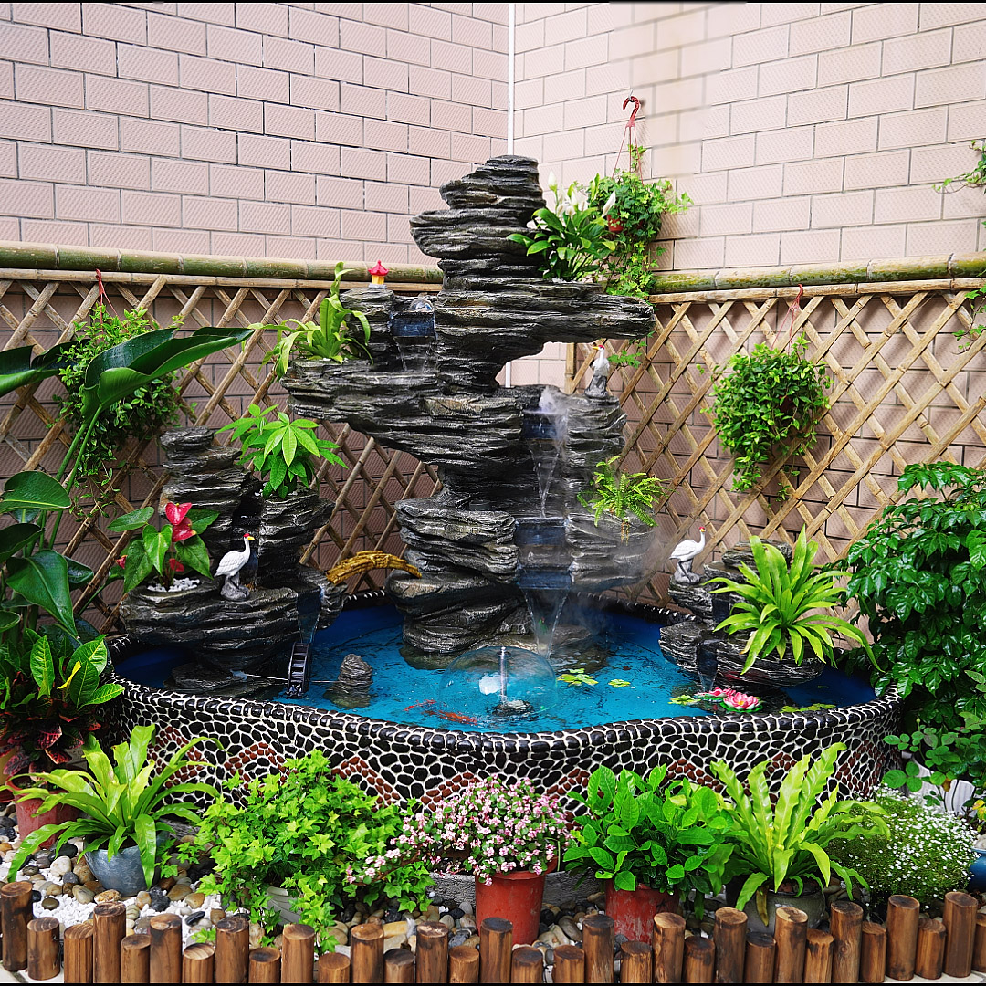 大型假山流水喷泉别墅花园庭院装饰公司阳台户外鱼池瀑布景观摆件