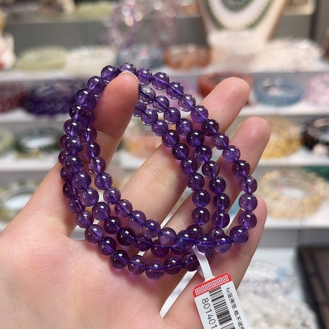 水晶未镶嵌手链三圈乌拉圭卡6.5