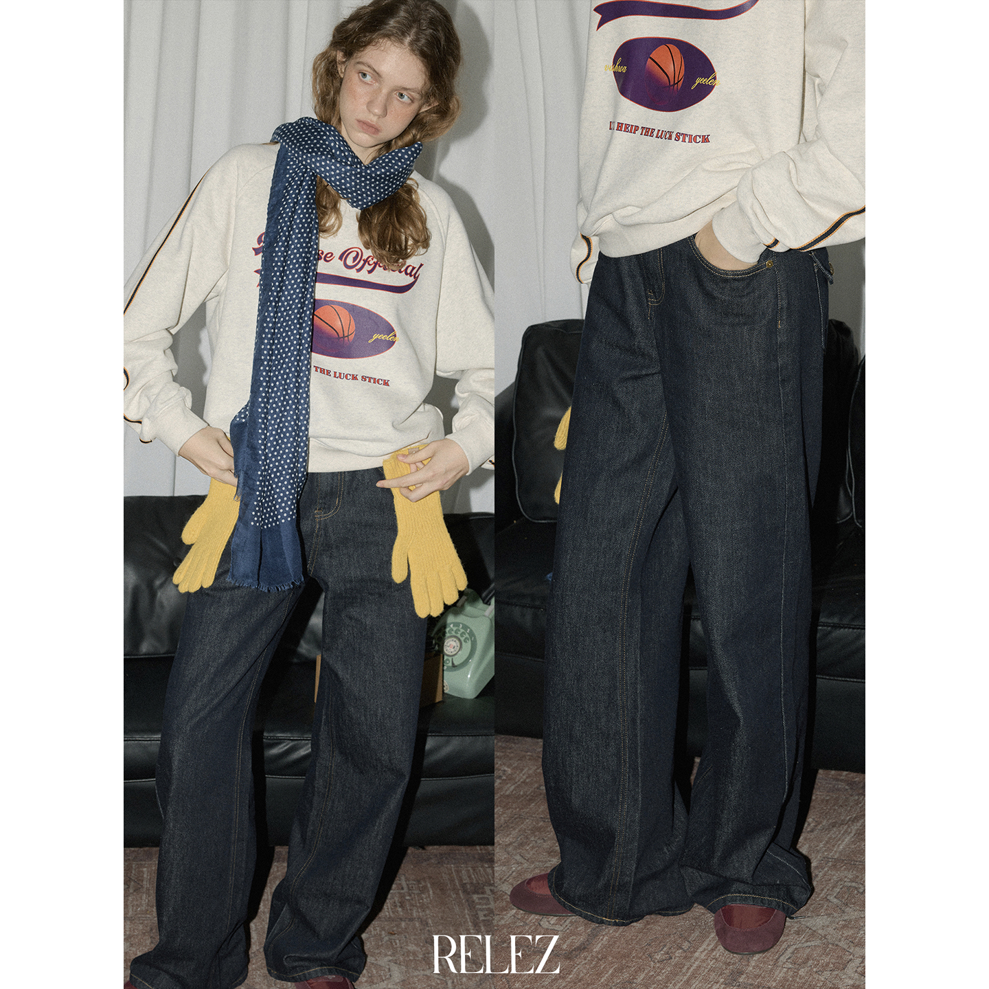 relez 单宁魅力！撞色线设计感休闲宽松牛仔裤