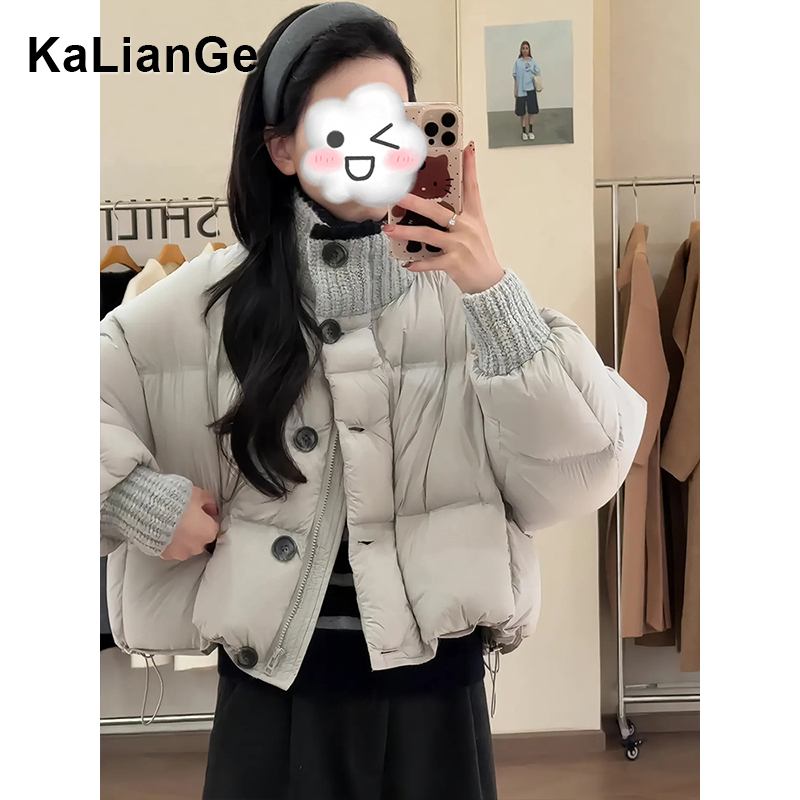 卡莲格/羽绒拼接手塞棉棉服冬季2025新款显瘦加厚保暖棉衣短外套