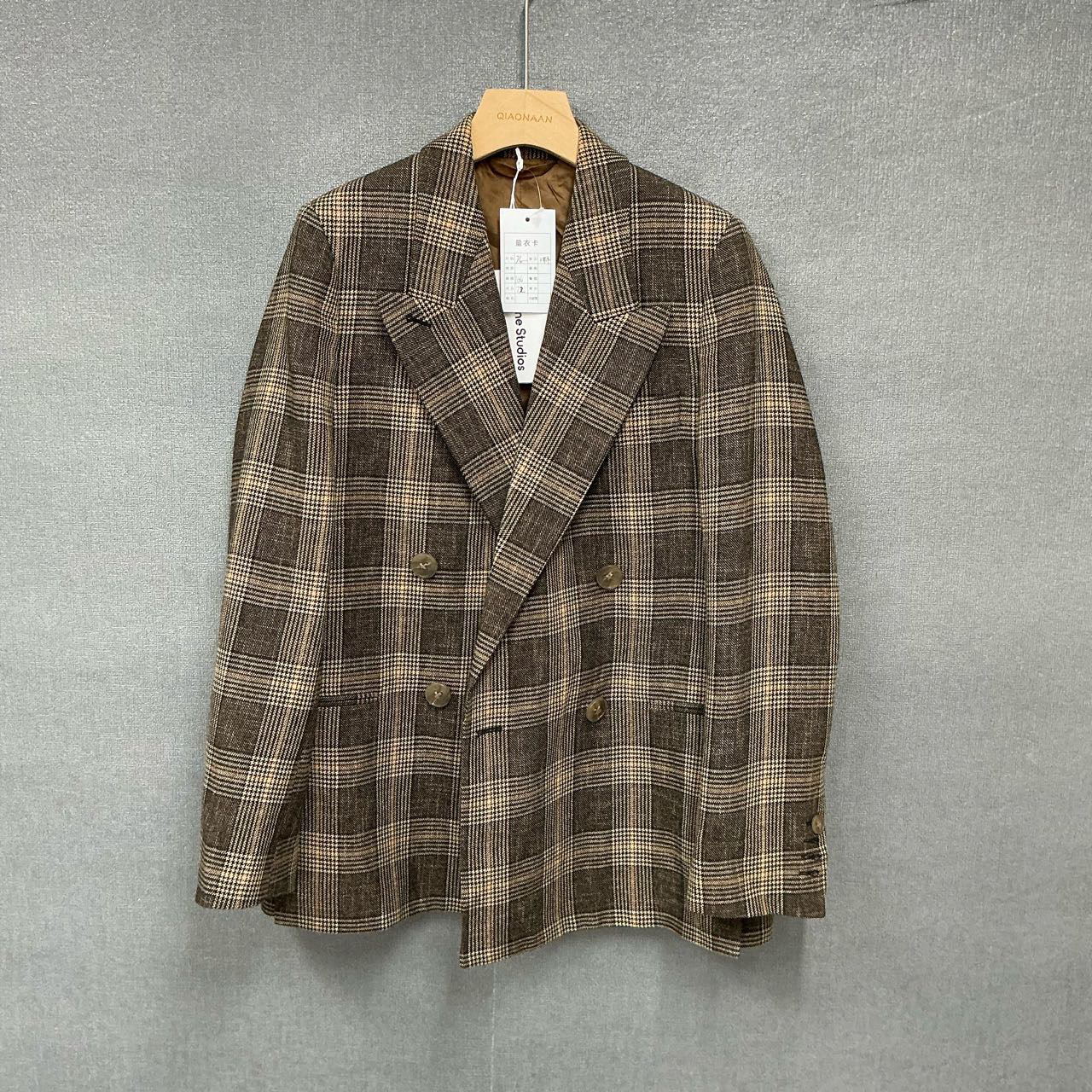 全新未使用 Acne studio 双排扣格纹80%羊毛西装外套全新带吊36码
