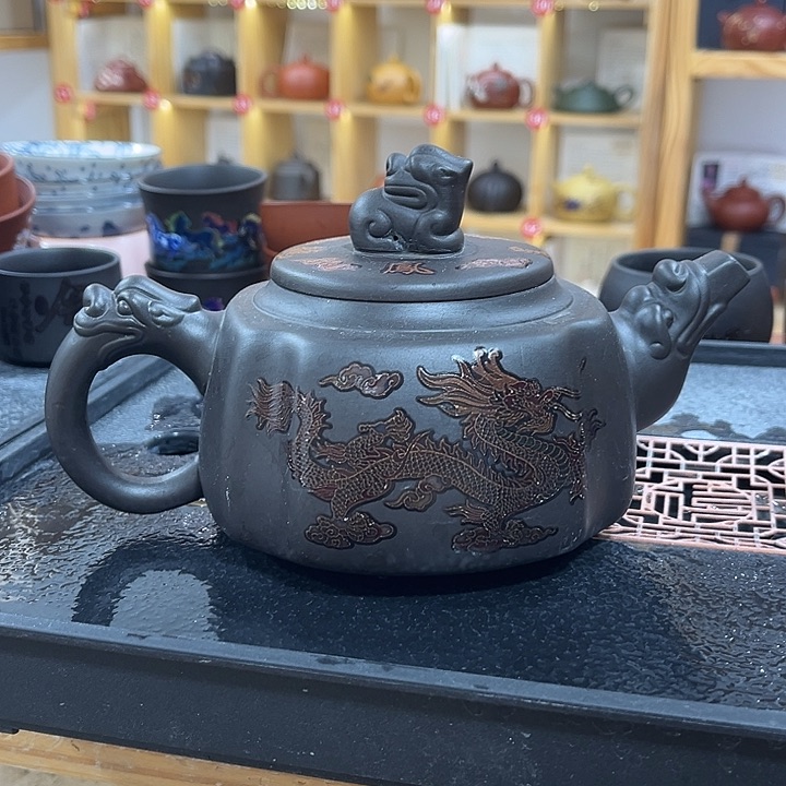 茶壶紫砂龙凤呈祥，500cc 1壶4杯