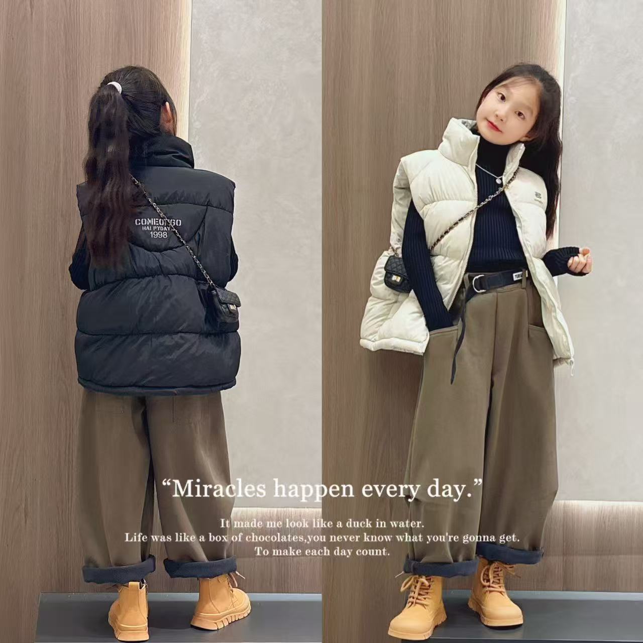 2025秋冬男女童百搭字母高领棉马甲100-170