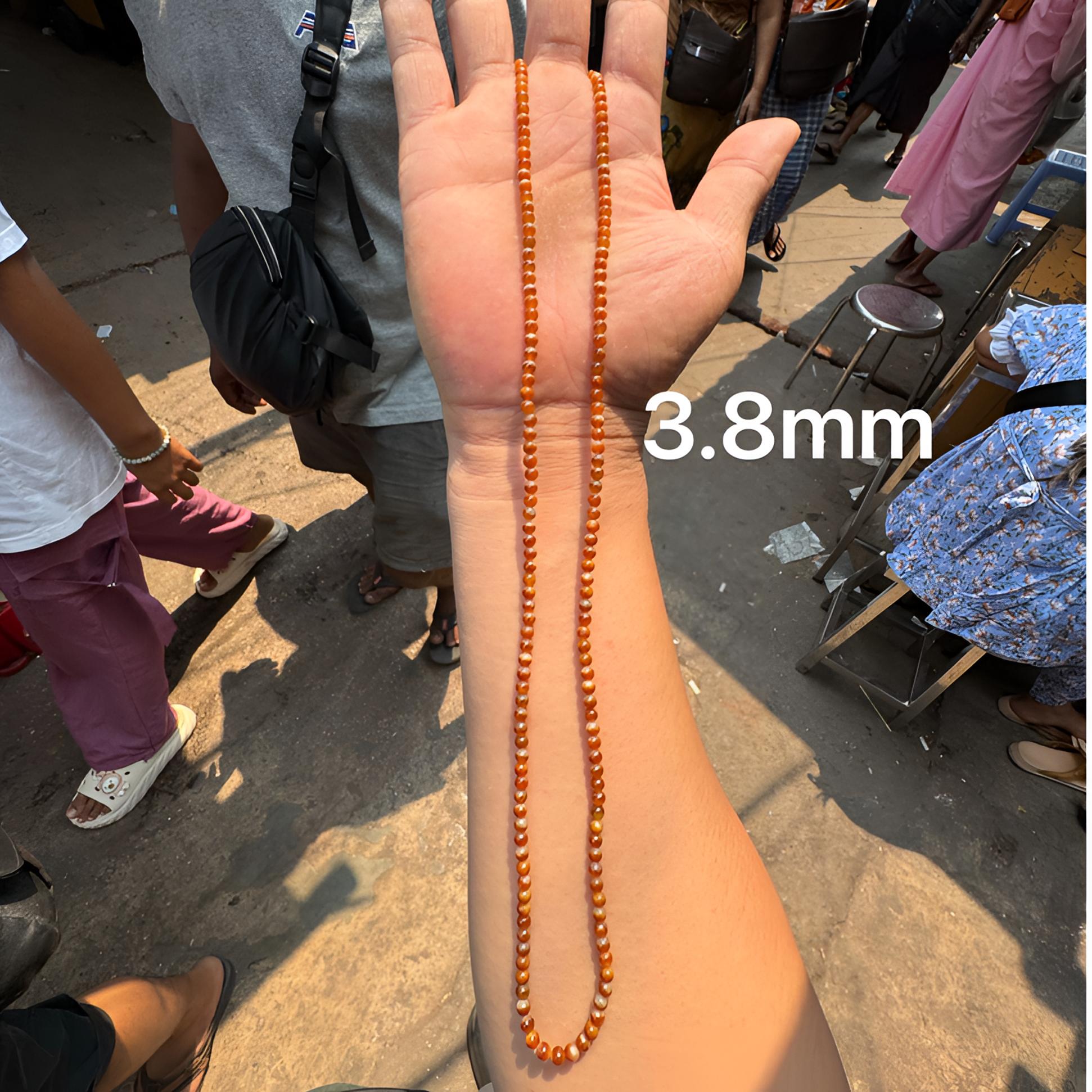 0523(小哪吒在源头)冰种翡翠红翡鸳鸯珠链尺寸3.8mm干净荧光足M40