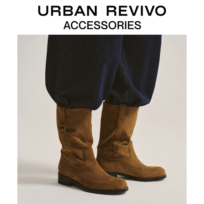 URBAN REVIVO2025冬季新款女士琥珀流光风休闲中靴UAWS50126