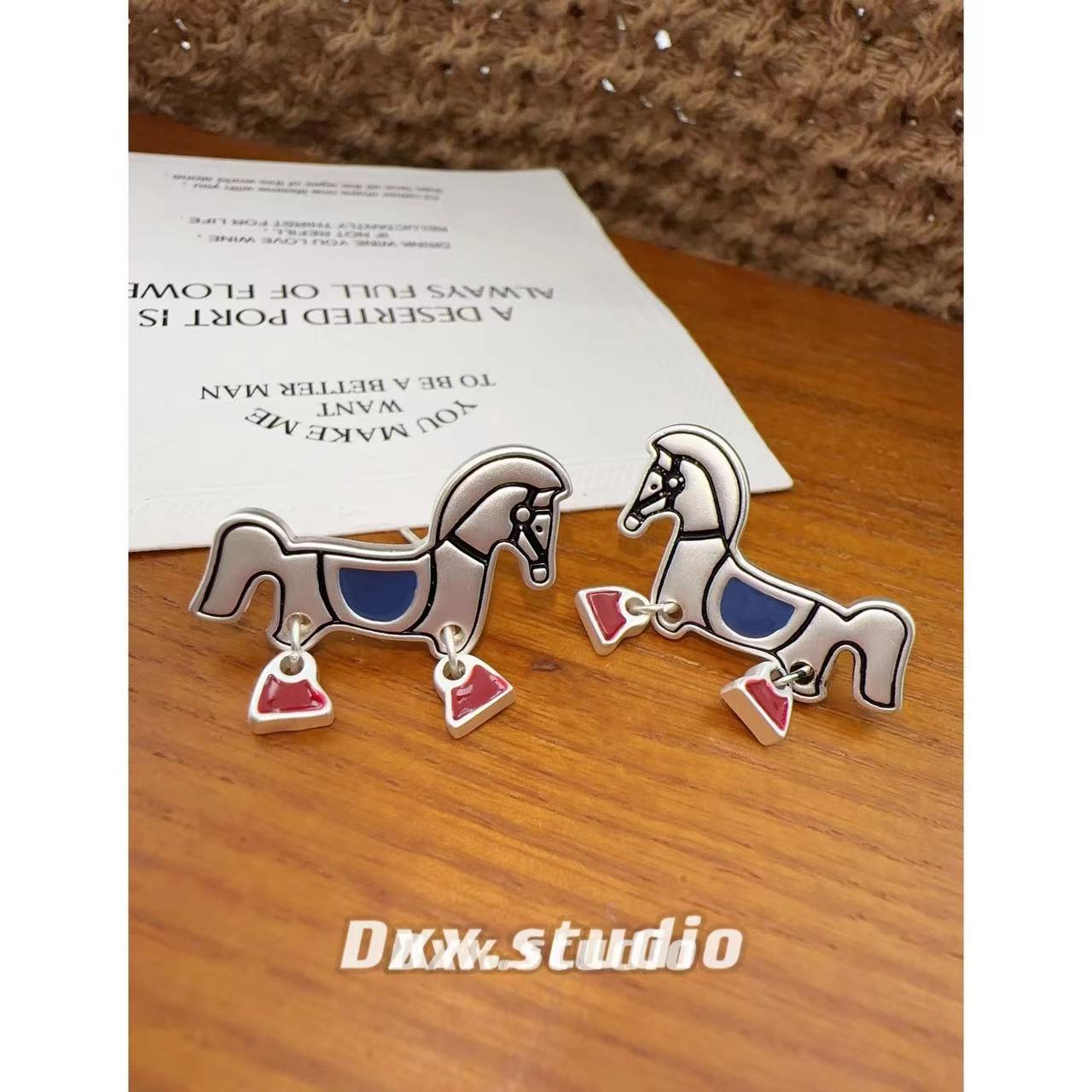 铜合金珐琅耳饰 DXX小晰饰品-新品-珐琅彩手绘小马耳饰38498