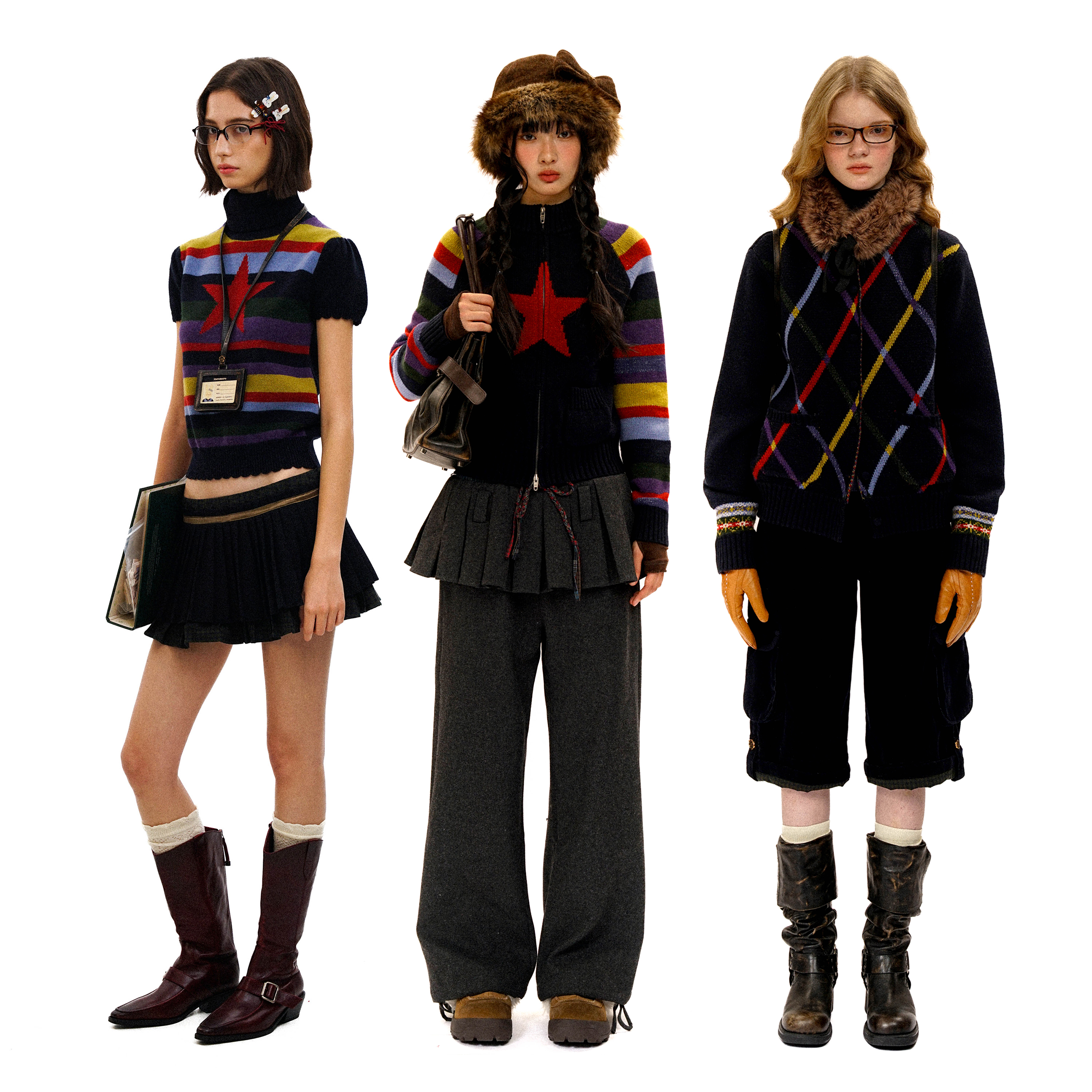 Moromoro 复古星星条纹花边短袖毛衣/开衫