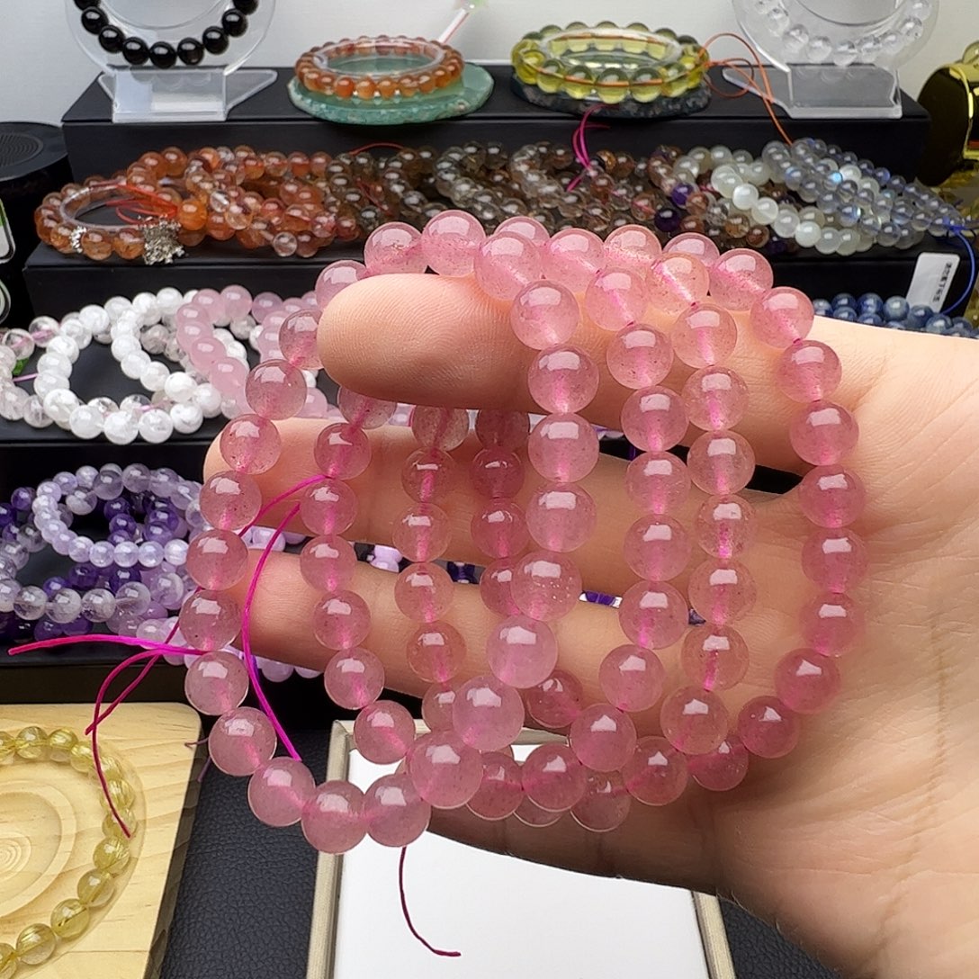 水晶手链未镶嵌蜜桃粉草莓晶
