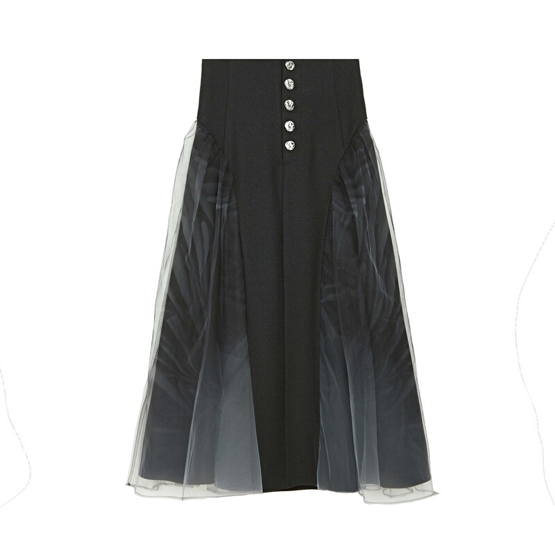 sdeer圣迪奥女装冬季复古毛呢A字高腰晕染网纱伞裙S23481109