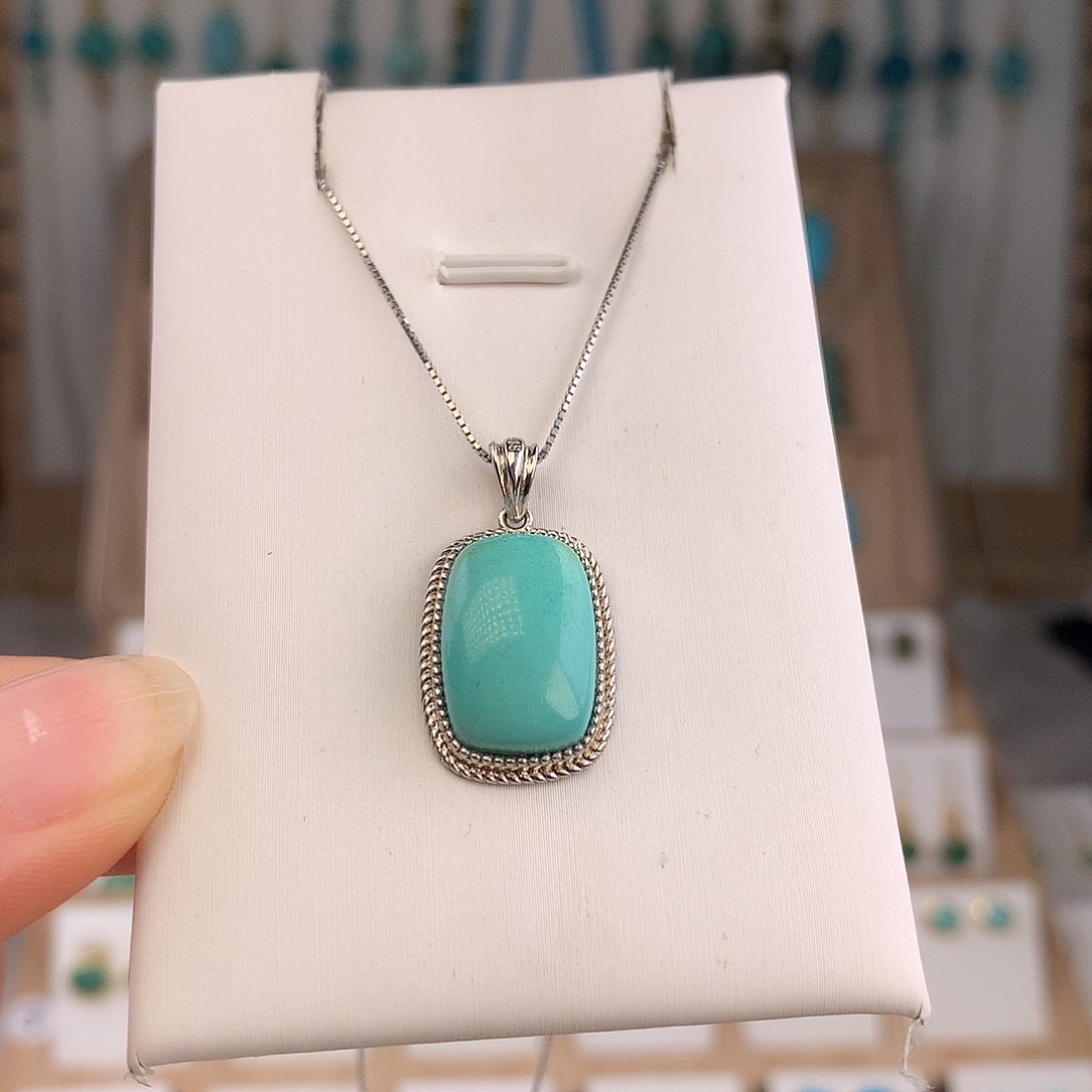 绿松石银S925镶嵌吊坠(不含链)