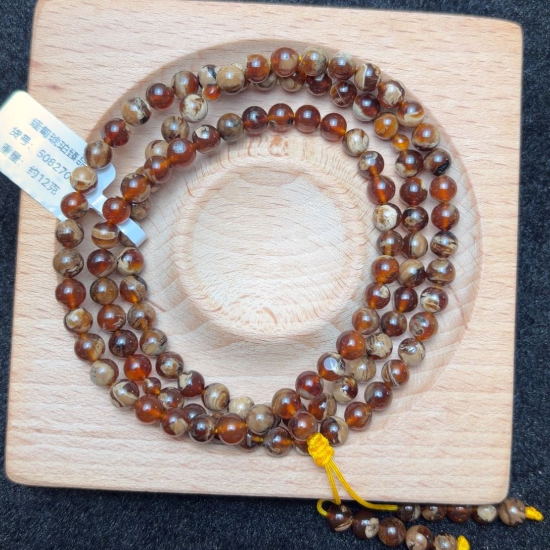 琥珀未镶嵌珠宝奇石5.8mm橘红蜜妖花溶洞