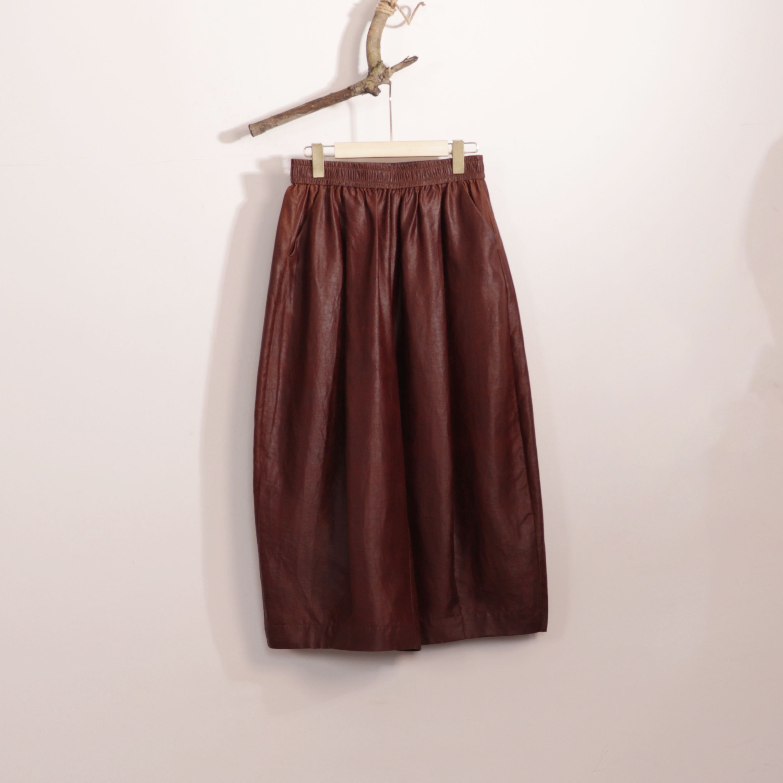 枣木龟裂纹香云纱松紧高腰文艺阔腿裤花苞裤宽松九分裤百搭休闲